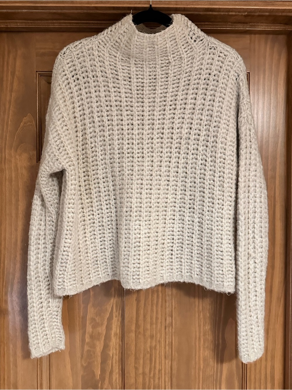 Aerie Cozy Cream Waffle Knit Mock Neck Sweater